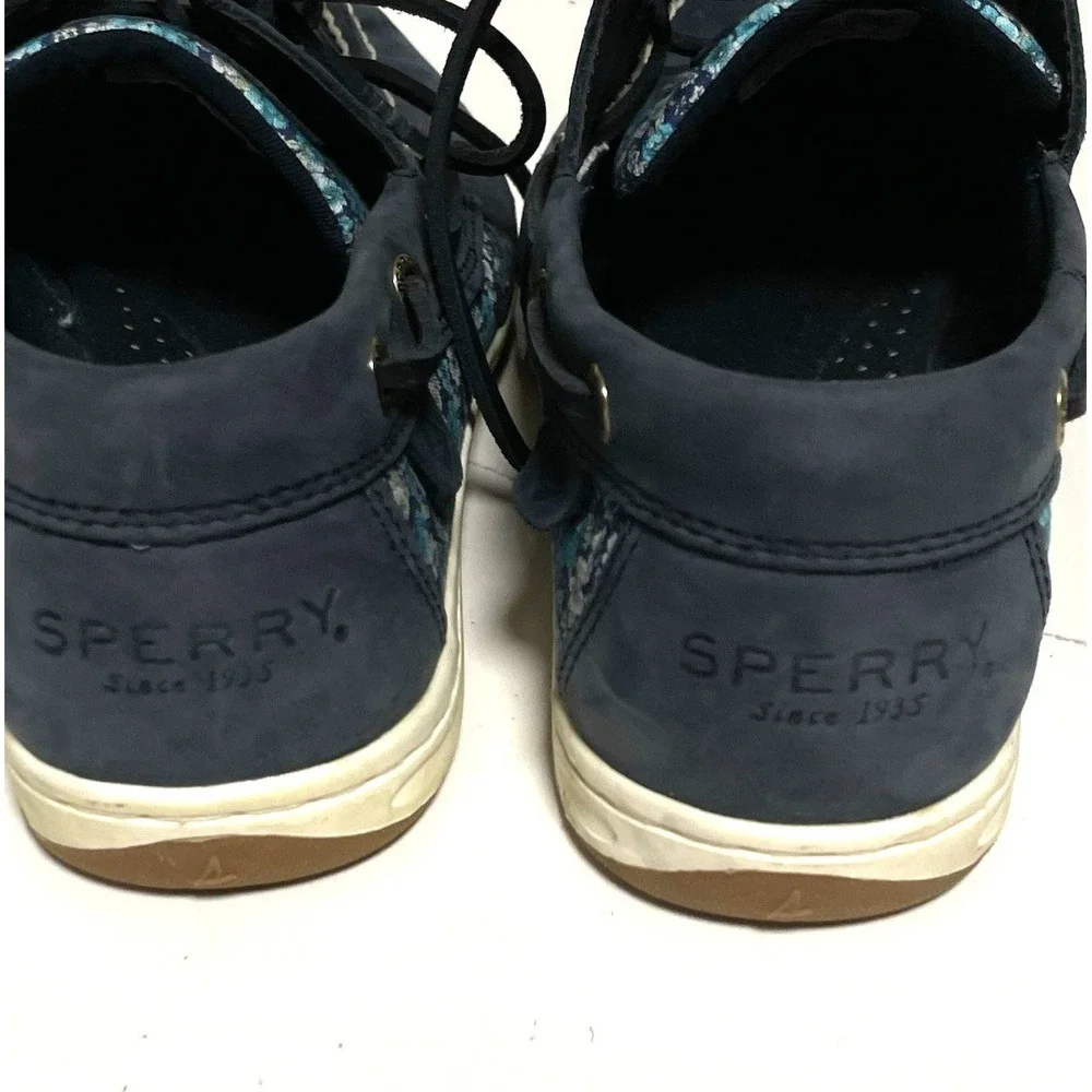 Sperry Top-Sider Women Boat Shoe Blue Leather Floral Print STS88692  Size 8 1/2W